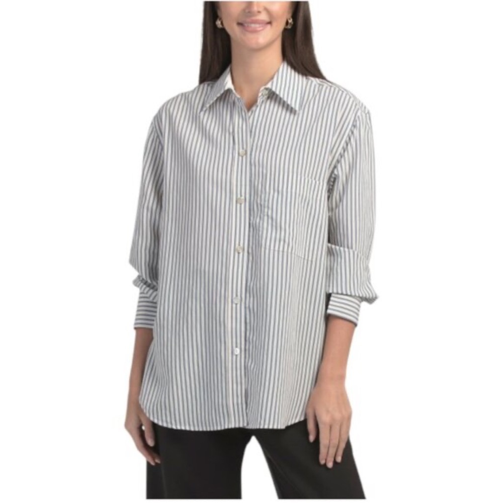 Vince Striped Boxy Button Down